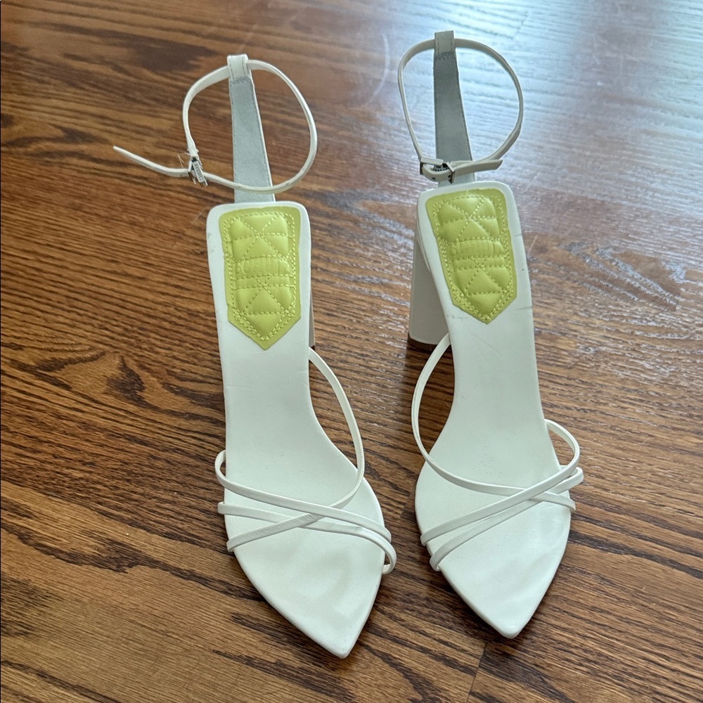 SCHUTZ White and Yellow Strappy Heels